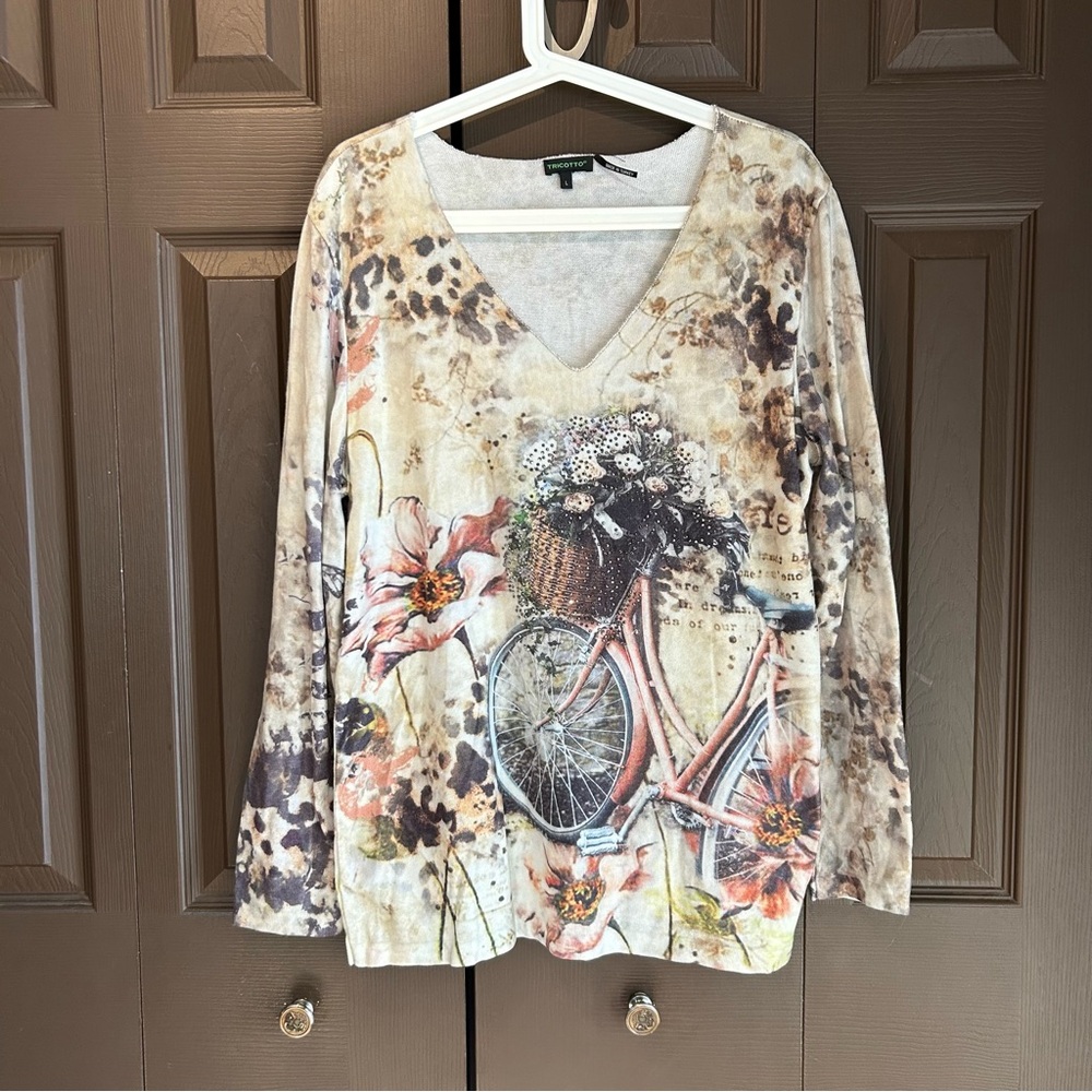 Tricotto Beige Floral Bicycle Long Sleeve Top